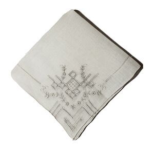 Vtg Hankie White Embroidered Art Deco Flowers Handmade Pocket Scarf Bridal Gift